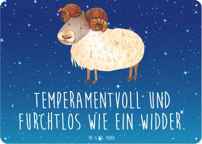 Produktbild von Mr. & Mrs. Panda Wandbild Sternzeichen Widder DIN A6 - Sternenhimmel Blau - Geschenk, Geburtstag März, Blechschild, Schafbock, April, Metallschild, Türschild, Aszendent