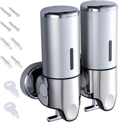 Produktbild von Handbediende Wandzeepspender - 2-Kammer - 1000 ml - Shampoo, Lotion, Duschgel - Badkammer, Hotel