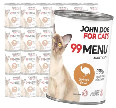 Produktbild von John Dog for Cats 99 Menü Nassfutter für ausgewachsene Katzen mit Perlhuhn 24 x 400 g