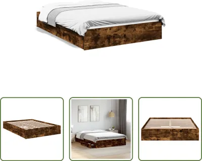 Produktbild von The Living Store Bettgestell mit Schubladen Räuchereiche 135x190cm Holzwerkstoff