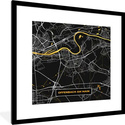 Produktbild von MuchoWow® Gerahmtes Poster Offenbach am Main - Stadtplan - Gold - Karte - Deutschland 40x40 cm - Poster mit Schwarzem Bilderrahmen Wandposter Rahmen Foto Bilder - Poster - Plakat im Rahmen