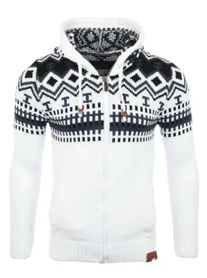 Produktbild von Reslad Herren Grobstrick Norweger Winter Strickjacke mit Kapuze RS-3104 Weiß 3XL