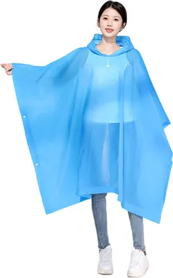Produktbild von 2 Stück Regenponcho Transparent Wasserdichte Regenmantel, Blau