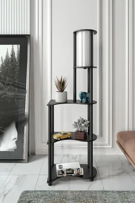 Produktbild von Opviq, Hochwertige Stehlampe, Schwarz, 140 cm | Körper aus Craft-Papier & MDF, PVC-Kappe (Durchmesser: 17 cm, Höhe: 35 cm) | Modernes skandinavisches Design, E27 Fassung, max. 40 W.