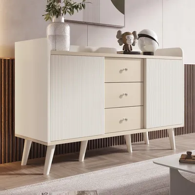 Image de Armoire - Rangement - Commode - Meuble de rangement - Buffet - Blanc avec bambou naturel