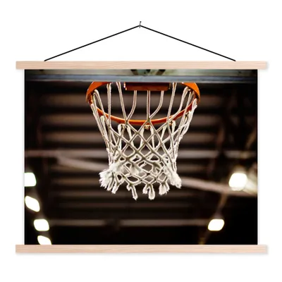 Produktbild von MuchoWow® Textilposter Ein Basketballnetz aus einem Korb 150x113 cm mit holzfarbenen Rahmen - Poster