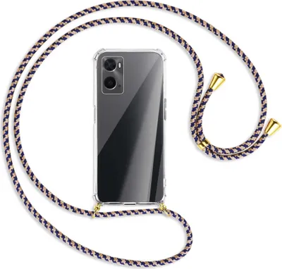 Produktbild von Handykette Backcover-Schutzhülle mit Band (Metall goldfarben) für Oppo A76 - blau+beige