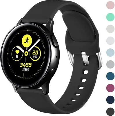 Produktbild von Armband Kompatibel mit Samsung Galaxy Watch Active/Active2 40mm/44mm, 20mm Weiche Silikon Ersatz Uhrenarmbänder Kompatibel mit Samsung Galaxy Watch 42mm/Galaxy Watch 3 41mm, Klein Groß, Schwarz, S