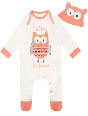Imagen del producto de Mono de dormir y gorro de bebé Harry Bear, diseño de búho, color blanco, talla 80