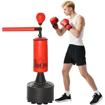 Immagine prodotto di HOMCOM Sacco da Boxe ad Altezza Regolabile con Punching Ball e Base Riempibile, 88x48x155-205 cm, Rosso e Nero