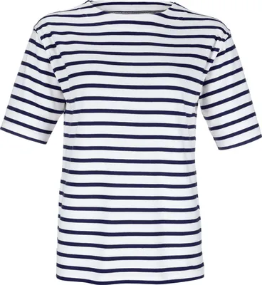 Produktbild von modAS Bretonisches Damen-T-Shirt mit U-Boot Ausschnitt - Ringelshirt Kurzarm Basic Shirt Gestreift aus Baumwolle in Weiß/Blau in Größe 48