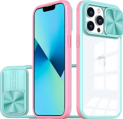 Produktbild von Hülle für iPhone 13 Pro Transparent TPU Bumper Schutzhülle mit Schiebe Kamera Schutz Hellblau
