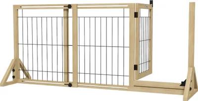 Produktbild von PawHut Hundebarriere aus Holz, 2-teilig, erweiterbarer Haustierzaun mit dreieckigen Stützbeinen für Tür, Flur, Treppe, 112–159 x 44 x 70 cm, Natur