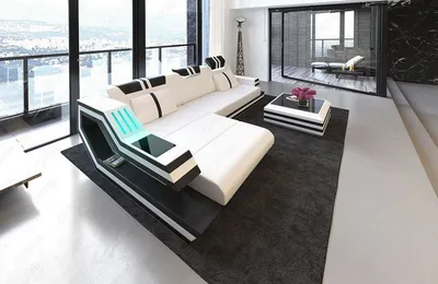 Produktbild von Ecksofa Ravenna in Echtleder mit Ottomane und USB