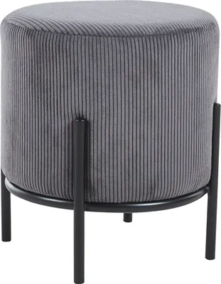Produktbild von SalesFever Polsterhocker rund Ø35 cm | Stoffbezug in Cord-Optik | Design-Gestell aus Metall | B 35 x T 35 x H 38 cm | grau – schwarz