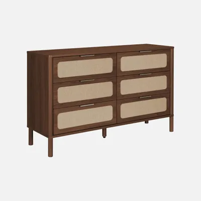 Immagine prodotto di Cassettiera vintage decorazione legno e canna, 6 cassetti, Noce