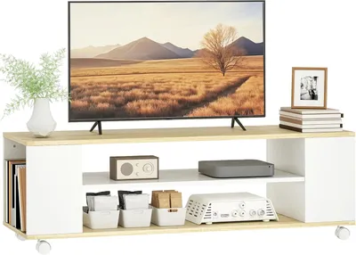 Image de Meuble TV - Meuble bas TV - Meuble TV - Support TV - Meuble TV sur roulettes - Adapté aux téléviseurs jusqu'à 55 pouces
