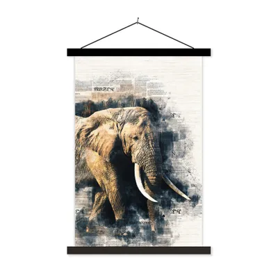 Produktbild von MuchoWow® Textilposter Elefant - Farbe - Zeitungspapier 40x60 cm mit schwarzem Rahmen - Wanddekorationen
