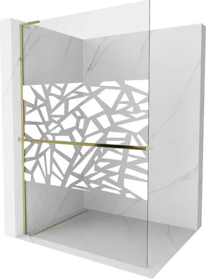Produktbild von Mexen Kioto+ L Duschwand mit Ablage Walk-in 100 x 200 cm, weißes Muster, golden - 800-100-123-50-85