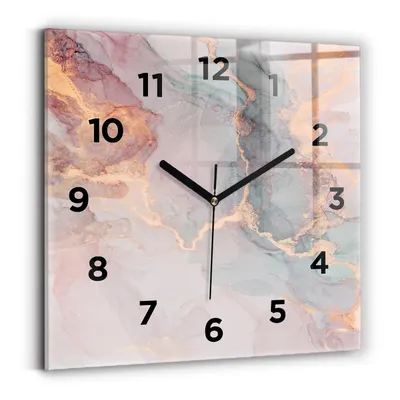 Obrázok produktu pre Wallfluent Hodiny - Sklenené Nástenné Hodiny - Tichý Quartz Strojček - Nástenná Dekorácia Spálňa Kuchyň - Čierna Ruky - 30x30 cm - Mramorová textúra