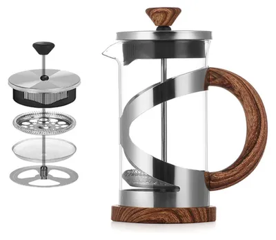 Produktbild von INF 600ml Borosilikatglas French Press Kaffeebereiter mit PP Griff Braun