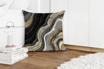Produktbild von MuchoWow® Zierkissen Sofakissen Wohnzimmer Dekokissen 50x50 cm Marmor - Stein - Achat - Schwarz und Gold - Komfort - Sofakissen