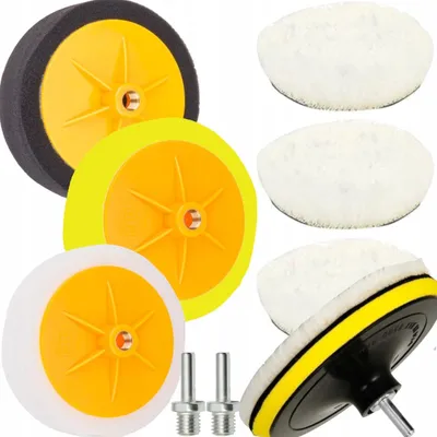 Produktbild von Set Aus 3 X Fell + 3 X Schwamm-Pads Polierpads 150 Mm Mit Klett-Schraubendreher