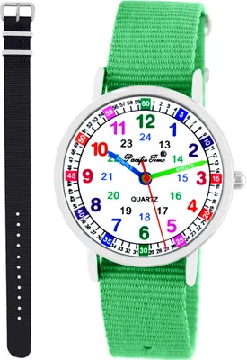 Produktbild von Kinder Armbanduhr Mädchen Jungen Lernuhr Kinderuhr uni 2 Armband grün + schwarz