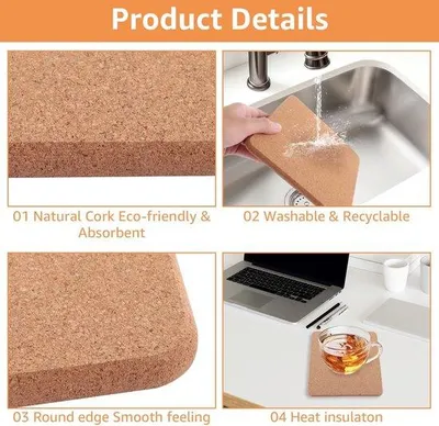 Obrázek produktu pro Podtácky z korku, 19 x 19 cm - Podtácky pod sklenice - Podtácky pod hrnce - Podtácky se stojanem - Dřevěné podtácky - 100% přírodní. - Podložky