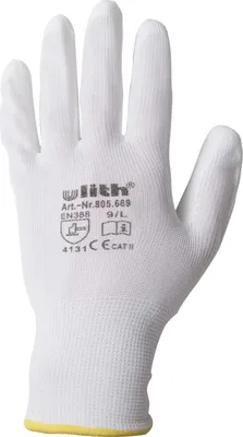 Produktbild von Arbeitshandschuhe Handschuhe Polyurethan/ Nylon Feinstrick weiß Größe 9