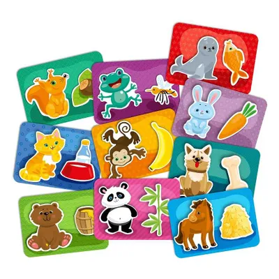 Produktbild von Montessori® Lernspiel für Kinder, Plastikkarten mit Klettverschluss - Wer isst was? Jungen, Mädchen