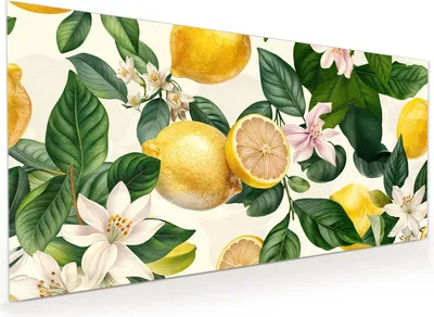 Produktbild von Küchenrückwand Spritzschutz Glas mit Motiv Zitronenblumen 40 x 40 cm