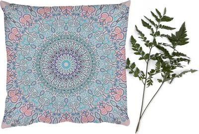 Produktbild von MuchoWow® Zierkissen Sofakissen Wohnzimmer Dekokissen 40x40 cm Mandala - Hippie - Bohème - Blau - Foto Kissen - Schlafzimmer Dekoration