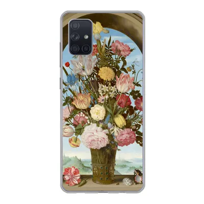 Produktbild von MuchoWow® Handyhülle Schutzhülle Hülle für Samsung Galaxy A71 Vase mit Blumen in einem Fenster - Gemälde von Ambrosius Bosschaert dem Älteren Silikon Softcase Handy Hülle - Kartenbesitzer
