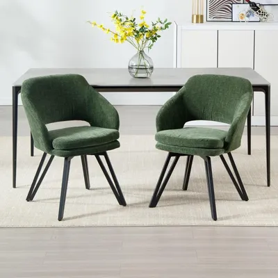 Immagine prodotto di Sedie girevoli - Sedie da pranzo - Sedie da cucina - Set di sedie - Sedie imbottite - Tessuto chenille verde