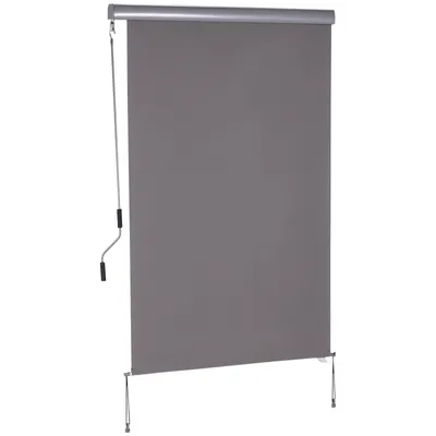 Produktbild von Outsunny Senkrechtmarkise Vertikalmarkise Sonnenschutz Windschutz Seitenrollo Sichtschutz mit Handkurbel Polyester + Aluminium Grau ,120 x 200 cm