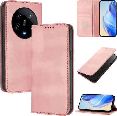 Produktbild von Handyhülle für Xiaomi 14 Ultra, Vintage Leder RFID Schutz Kartenfach Standfunktion Magnetische Klapphülle Pink