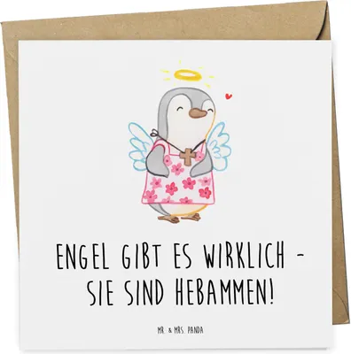Produktbild von Mr. & Mrs. Panda Klappkarte Hebamme Engel - Weiß - Geschenk, Beruf, Aufmerksamkeit, Danke sagen, Wertschätzung, doppelkarte, Familie, Unterstützung, Freundschaft, Geburt