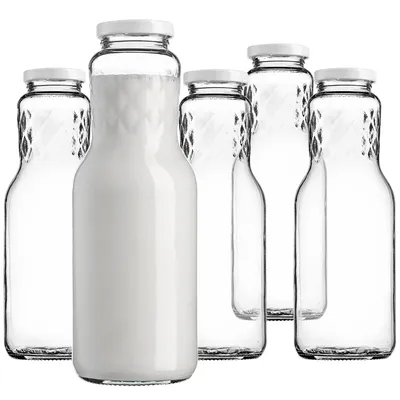 Immagine prodotto di Bottiglie per latte KKADAX da 1 litro con tappo a vite, bottiglie vuote con grande apertura per il riempimento del latte, bottiglie di vetro con tappo, bottiglia di vetro a collo largo