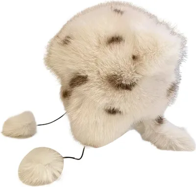 Produktbild von Trappermütze mit Bärenohren, Wintermütze mit Ohrenklappen für Erwachsene, mit Bommel, winddicht, Kunstpelzmütze mit Schwanz für Aktivitäten im Schnee, Skifahren