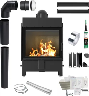 Immagine prodotto di Camino LUCY 15 kW Ø200 NERO TERMOTEC Set per installazione a incasso