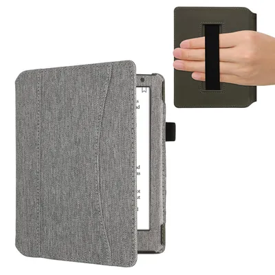 Produktbild von kwmobile Flip Hülle kompatibel mit Kobo Aura H2O Edition 2 - Vorderfach Handschlaufe - Hellgrau