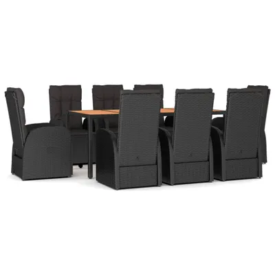 Produktbild von 9-tlg. Garten-Essgruppe mit Kissen Schwarz Poly Rattan