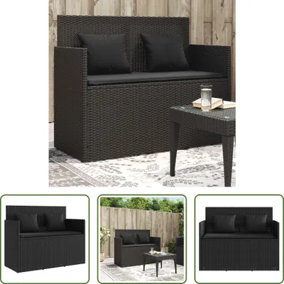 Produktbild von The Living Store Gartenbank mit Kissen Schwarz Poly Rattan