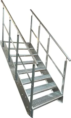 Obrázok produktu pre Oceľové rebrinové schodiskové stupne 8 stupňov zábradlia na oboch stranách - pozinkované - (š x v x h) 100 x 152 x 158 cm