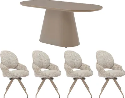 Produktbild von Set Tisch + 4 Stühle - Taupe & Cremefarben - VALIANA