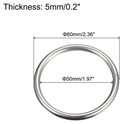 Produktbild von 2 Stš¹ck O Ringe Edelstahl 304 Metallringe, 60 mm Au?endurchm. 5 mm Dicke Geschwei?ter O-Ring fš¹r Befestigung Schrauben Haken Campinggš¹rtel Hundeleinen Taschen Paracord
