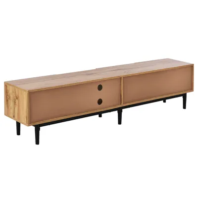 Obrázek produktu pro okwish Moderní TV stůl s dřevěným vzorem, 175 x 31 x 41 cm, s variabilními LED světly a úložným prostorem, stylová domácí dekorace, obývací TV stůl, dubová barva