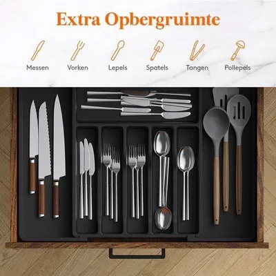 Produktbild von Besteck-Organizer verstellbar für Küchenschublade - Schwarz