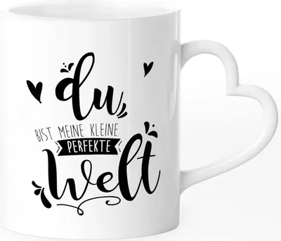 Produktbild von Tasse mit Herz-Henkel Du bist meine kleine perfekte Welt Spruch Liebe Geschenk Valentinstag Weihnachten Jahrestag SpecialMe® weiß Herz-Tasse